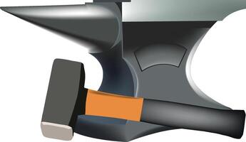 Heavy sledgehammer resting on a large anvil for blacksmithing vector