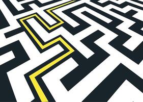 Yellow path crossing black labyrinth on white background vector