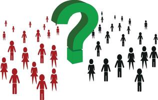 People facing big green question mark choosing sides vector