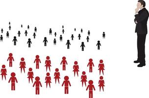 Businessman choosing the right team from large group of candidates vector