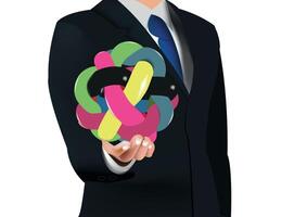 Businessman holding colorful intertwined strands representing complex business strategy vector