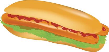 Delicious hot dog lying on a diagonal on a white background vector