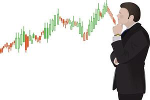 Businessman analyzing stock market data with candlestick chart vector
