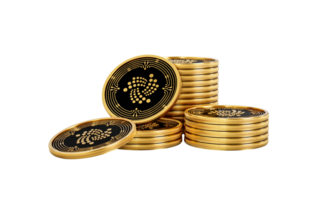 3d Stack Of Golden Cryptocurrency IOTA Rounded Coins Stack 3d Illustration png