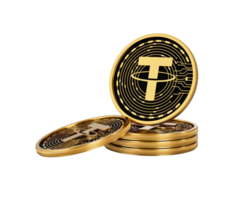 3d Stack Of Golden Cryptocurrency Tether USDT Coins Stack 3d Illustration png