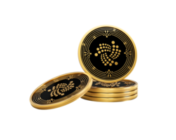 3d Stack Of Golden Cryptocurrency IOTA Rounded Coins Stack 3d Illustration png