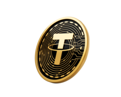 3d Golden And Black Rounded Cryptocurrency Tether USDT Coin 3d Illustration png