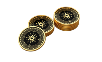 3d Stack Of Golden Cryptocurrency Cardano Rounded Coins Stack 3d Illustration png