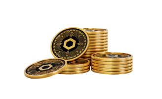 3d Stack Of Golden Cryptocurrency Chainlink Rounded Coins Stack 3d Illustration png