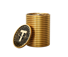 3d Stack Of Golden Cryptocurrency Tether USDT Coins Stack 3d Illustration png
