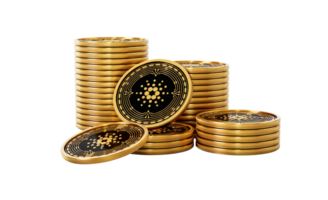 3d Stack Of Golden Cryptocurrency Cardano Rounded Coins Stack 3d Illustration png