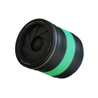 A sleek and modern camera lens with a vibrant green accent, capturing stunning visuals with precision. png