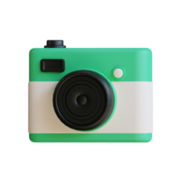 A 3D rendering of a green and white vintage camera, set against a transparent background. png