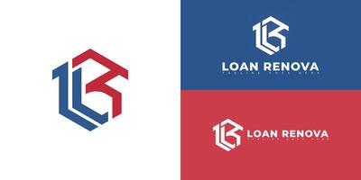 Abstract hexagon initial letter LR or RL in red-blue color isolated on multiple background colors. The logo is suitable for construction lending company logo design inspiration templates. vector