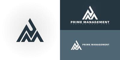 Abstract triangle initial letter PM or MP in grey color isolated on multiple background colors. The logo is suitable for accounting and financial logo design inspiration templates. vector