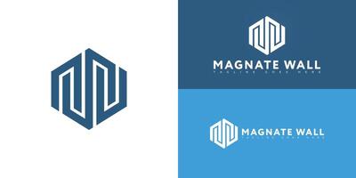 Abstract hexagon initial letter MW or WM in blue color isolated on multiple background colors. The logo is suitable for Construction Company logo design inspiration templates. vector