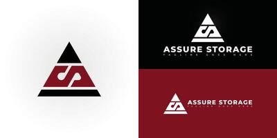 Abstract triangle initial letter AS or SA in black-red color isolated on multiple background colors. The logo is suitable for storage facility solutions logo design inspiration templates. vector