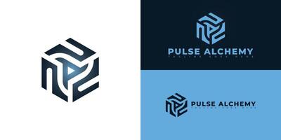 Abstract hexagon initial letter PA or AP in blue color isolated on multiple background colors. The logo is suitable for health and wellness startup logo design inspiration templates. vector