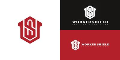 Abstract hexagon initial letter WS or SW in red color isolated on multiple background colors. The logo is suitable for workers' compensation defense law firm logo design inspiration templates. vector