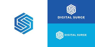 Abstract hexagon initial letter DS or SD in blue color isolated on multiple background colors. The logo is suitable for digital marketing agency logo design inspiration templates. vector