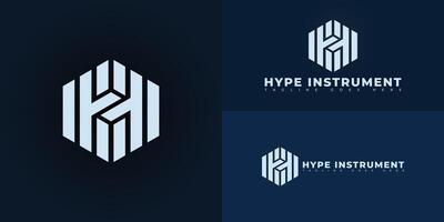 Abstract hexagon initial letter HI or IH in soft blue color isolated on multiple background colors. The logo is suitable for music technology brand logo design inspiration templates. vector