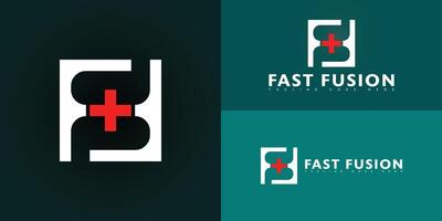 Abstract square initial letter F or FF in white-red color isolated on multiple background colors. The logo is suitable for first aid training organization logo design inspiration templates. vector