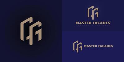 Abstract hexagon initial letter MF or FM in gold color isolated on multiple background colors. The logo is suitable for interior construction company logo design inspiration templates. vector