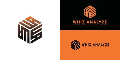 Abstract hexagon initial letter WA or AW in orange-black color isolated on multiple background colors. The logo is suitable for AI quality management logo design inspiration templates. vector