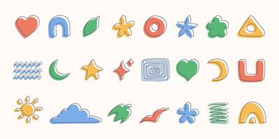 Abstract graphic doodles of symbols and shapes. Decorative stickers and design elements. illustration. vector