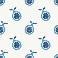 Passion blue fruit pattern, with leaves, stylized drawing in boho. vector