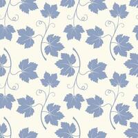 Grape vine blue with leaves pattern, vine silhouette on beige pastel background. vector