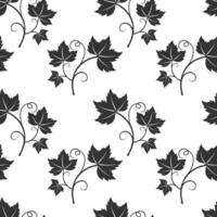 Grape vine with leaves pattern, dark vine silhouette on white background. vector
