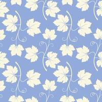 Grape vine with leaves pattern, vine silhouette on blue pastel background. vector