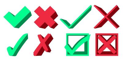set trendy sign green check mark and red cross icon design illustration vector