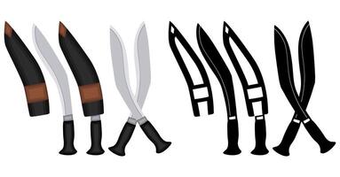 Set kukri knife . fighting survival knife weapon illustration vector