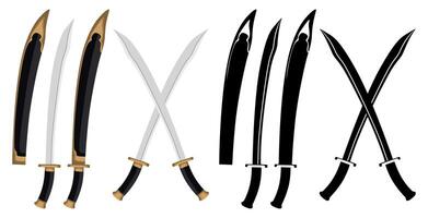 Set Liuyedao or Willow Leaf swords . Traditional Chinese blade weapon illustration vector