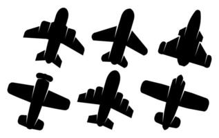 set collections plane black silhouette icon. airplane symbol illustration vector