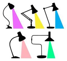set silhouettes Desk lamp with shinny spotlight icon. study lamp symbol design illustration vector