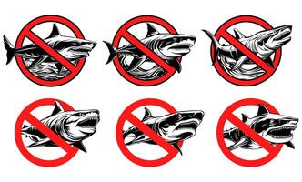 set collections stop catch shark icon. shark prohibition sign symbol design illustration vector