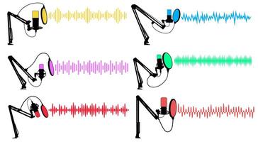 set studio condenser microphone sound waves icon. professional microphone symbol design illustration vector