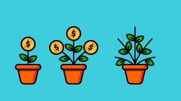 Investment growth, wealth management, passive income or harvest profit or dividend, earning money or prosperity concept. Investment plant growth animation generates lots of coins. video