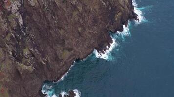 Cliffs and Ocean. Vereda do Larano. Madeira, Portugal. Aerial View. Moving Forward video