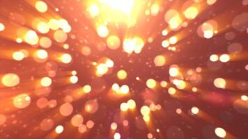 Abstract yellow gold glowing background with flying balls and circles of blurred festive bokeh particles, in high quality 4k, motion design video