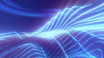 Blue glowing energy waves from small particles and lines abstract background video