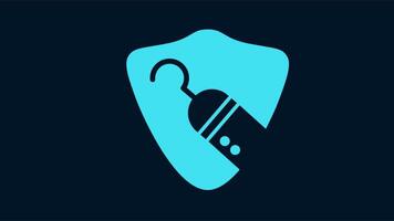 animação ícone do cyber segurança com escudo e pirata gancho. simbolizando anti-hacker e cyber crime prevenção. video