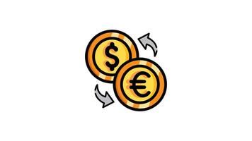 Animated finance exchange with euro and dollar icon . Seamless looping with alpha channel on transparent background. Outline motion graphic animation video