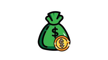 Animated money bag icon . Seamless looping with alpha channel on transparent background. Outline motion graphic animation video