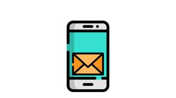 A flat smartphone and email icon with entry and exit animations on a transparent alpha channel video
