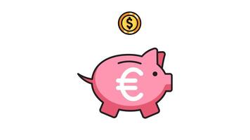 Animated piggy bank icon . Seamless looping with alpha channel on transparent background. Outline motion graphic animation video