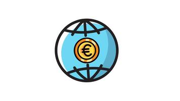 Animated money transfer with world icon . Seamless looping with alpha channel on transparent background. Outline motion graphic animation video